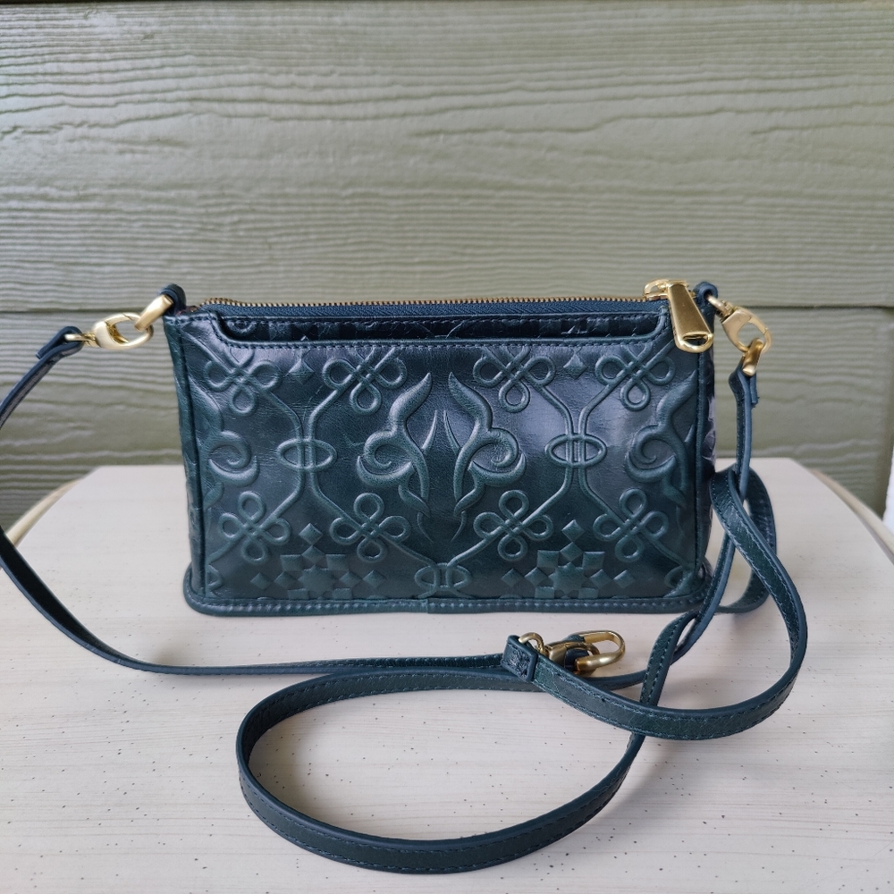 RARE Hobo International Noah Embossed Hunter Green Crossbody Leather Mini Purse